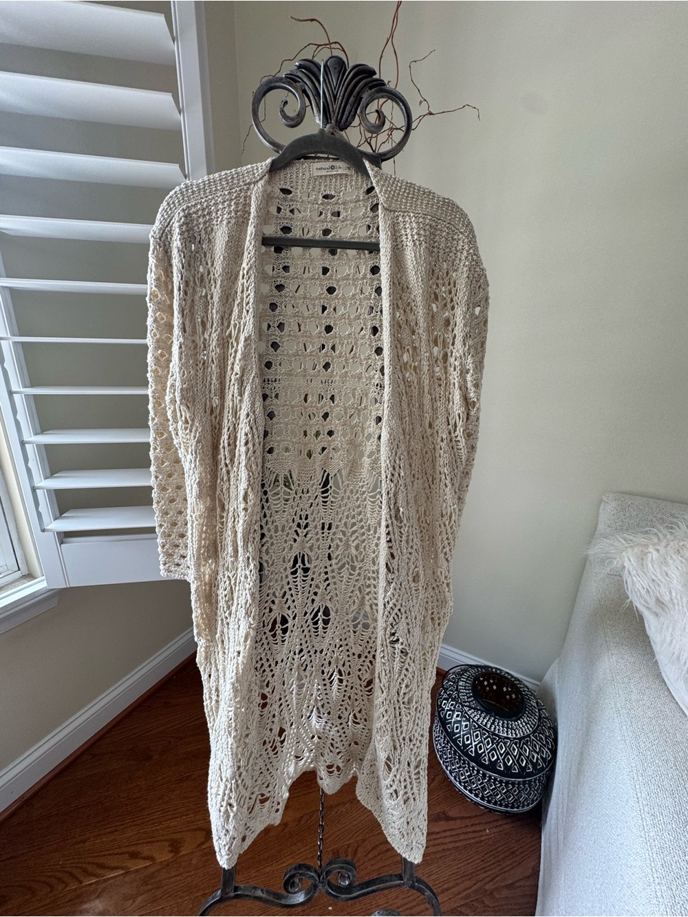 NATURAL LIFE Open-Knit Cream Crochet Cardigan